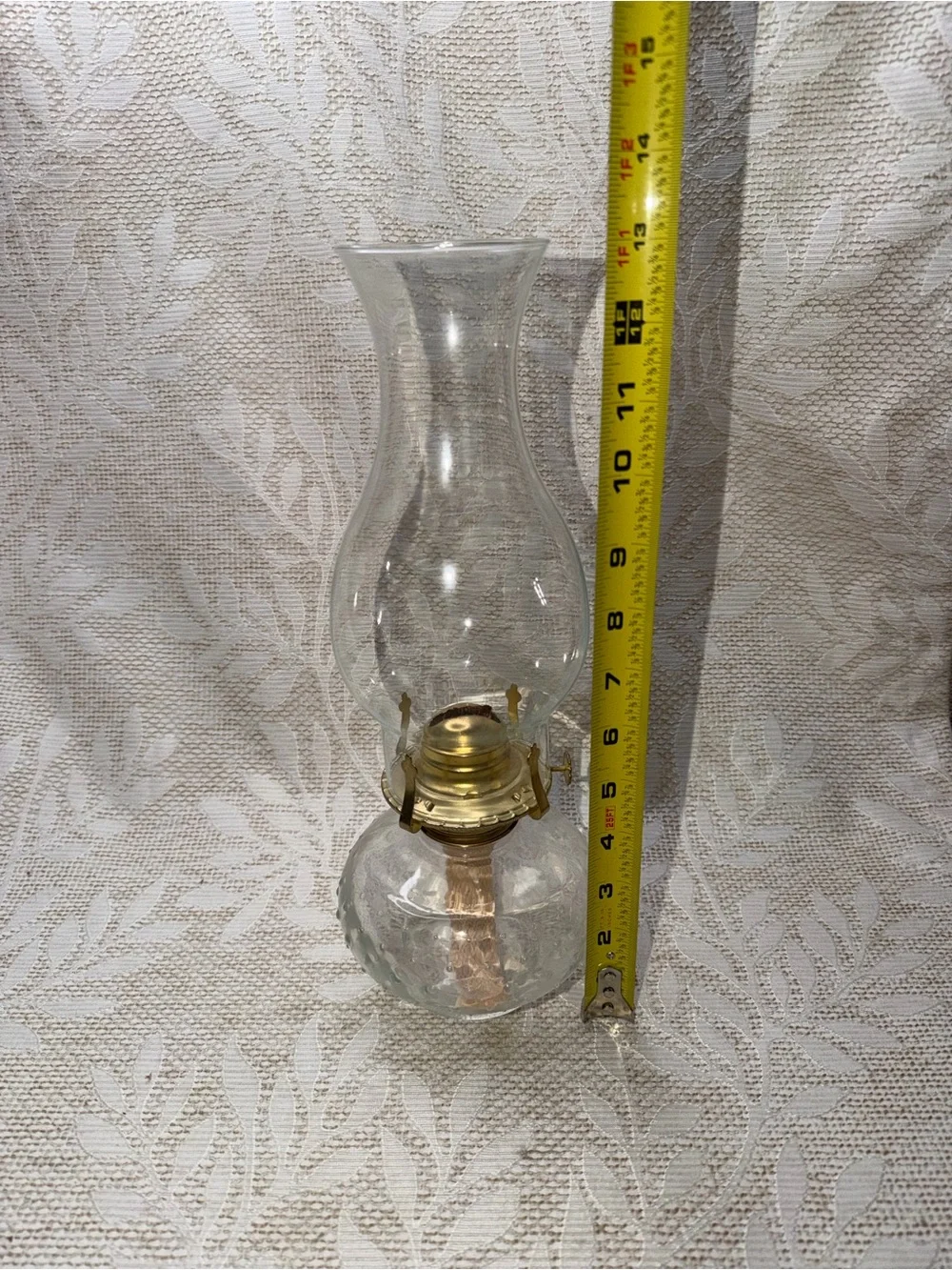 Vintage Clear Glass Hurricane Lamp with Brass Accents